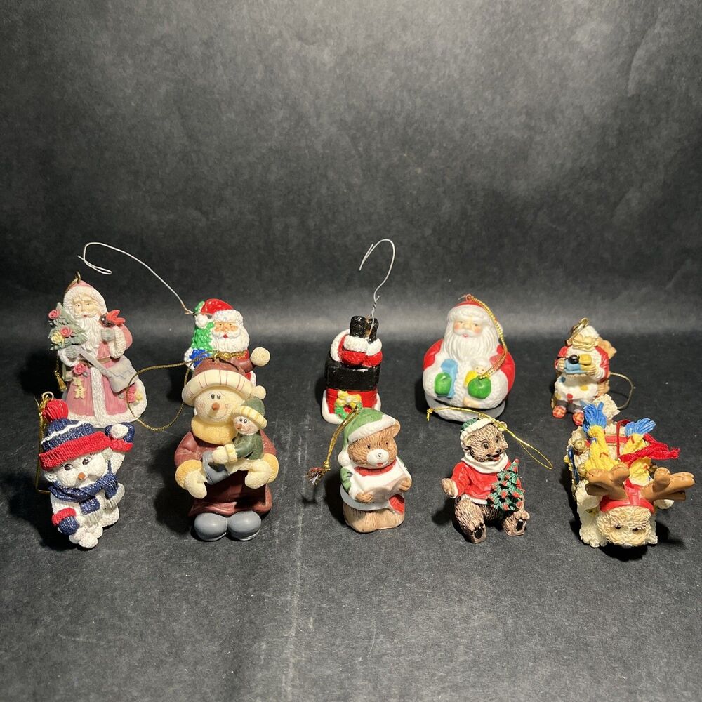 Lot Of 10 VTG Christmas Ornaments Santa, Snowman, Bear, Doggie